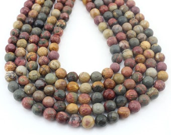 Cuentas de jaspe Picasso facetadas: cuentas redondas de piedras preciosas para joyería DIY (15-16 pulgadas)