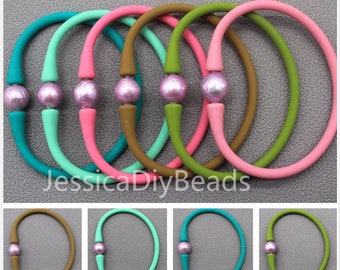 10-11mm mehrfarbige Edison Perlen&Silikon Gummiarmband, handgemachte Silikon wasserdicht Stretch Armband, DIY Armband-8.3inches-1 Stück--Bar-93