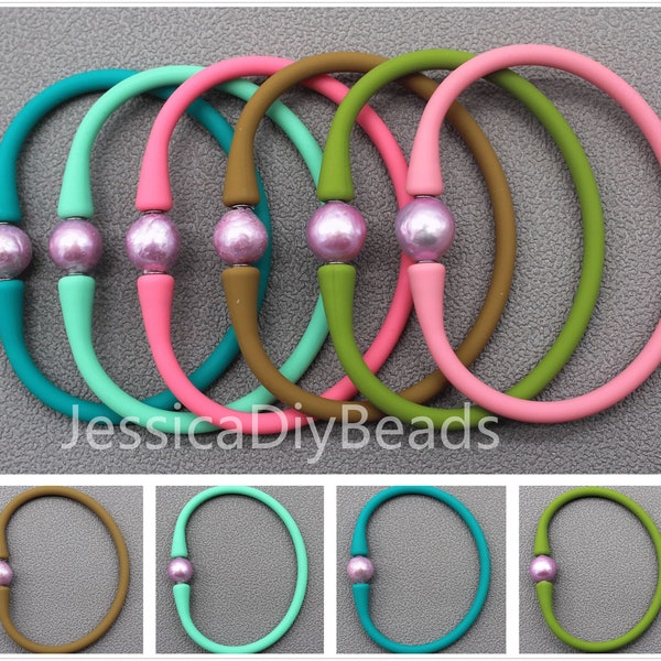 Bracelet en perles d'Edison multicolores de 10-11 mm et en caoutchouc de silicone, Bracelet extensible imperméable en silicone fait main, Bracelet bricolage - 8,3 pouces-1 pièces -- Barre-93