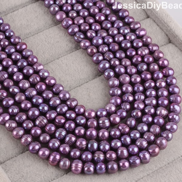 8-9mm Genuine Freshwater pearl,High Luster Dark Purple Round Pearl Beads, Bright Purple Round pearls, 8-9mm Freshwater Pearl, 15inches-50pcs