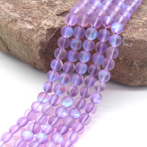6mm,8mm,10mm,12mm Matte Rainbow Synthetic Moonstone Beads,Iridescent Glass Mermaid Beads,Loose Round Gmestone Beads -15.5-ST47