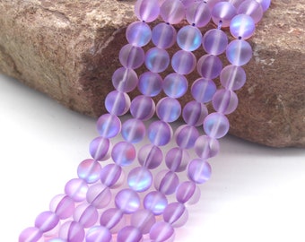 Matte Rainbow Moonstone Beads, Iridescent Mermaid Beads (15.5" Strand)