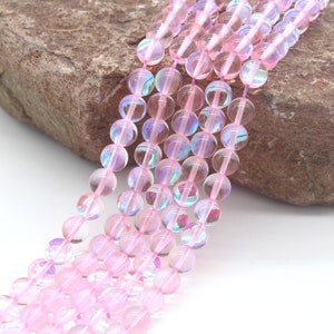 6mm, 8mm, 10mm, 12mm  Rainbow Moonstone Round Beads, Smooth Mermaid Glass Beads, Synthetic Gemstone Beading Supplies For DIY Necklaces--ST80