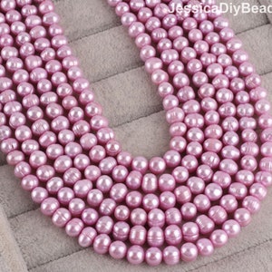 8-9mm Beautiful Lavender Pink Freshwater Pearl Beads, Round Pearl Beads, Luster Genuine Cultured Lavender Freshwater Pearls-50pcs--BHY005-13