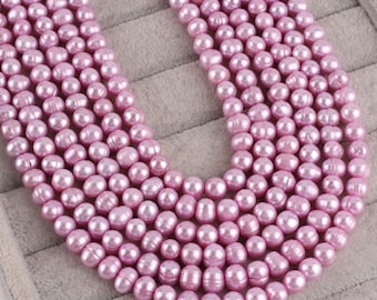 Lavender Pink Freshwater Pearl Beads 8-9mm: Round Cultured Pearls, 50pcs