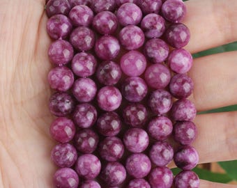 Cuentas de calcedonia sugilita blanca y morada de 6 mm, 8 mm y 10 mm, cuentas redondas sueltas y lisas, cuentas de calcedonia al por mayor, fabricación de joyas DIY - STN00459