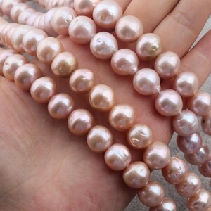 11-14mm Genuine Edison Baroque Pearl Beads,Natural Pearl Beads,Lustrous Round Purple Freshwater Pearls,Loose Pearl Beads-15.5inches-ADS001 image 2