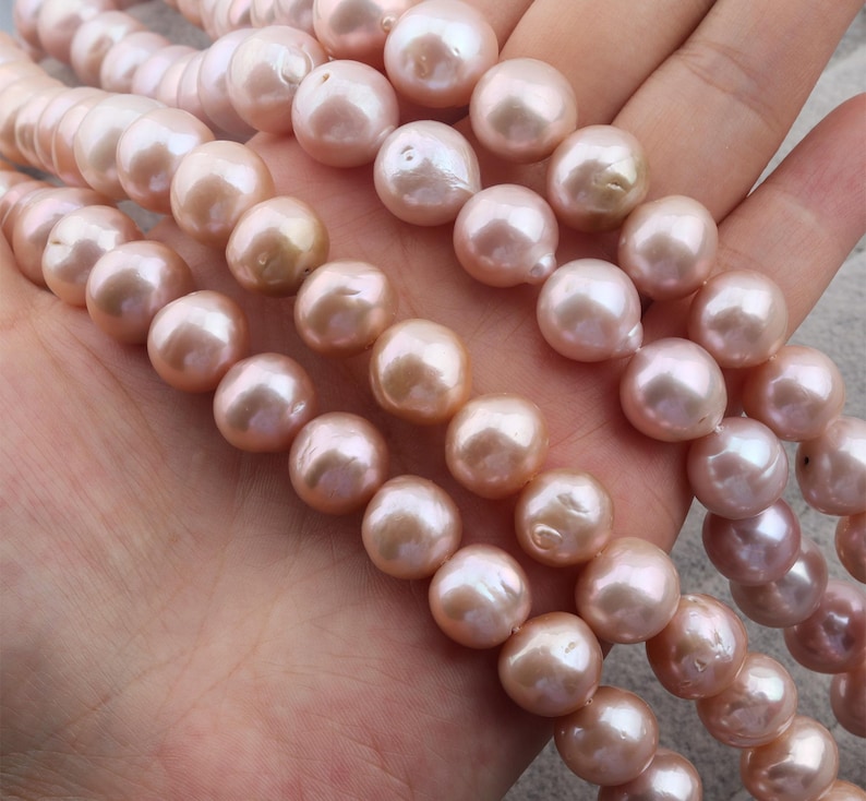 11-14mm Genuine Edison Baroque Pearl Beads,Natural Pearl Beads,Lustrous Round Purple Freshwater Pearls,Loose Pearl Beads-15.5inches-ADS001 image 2