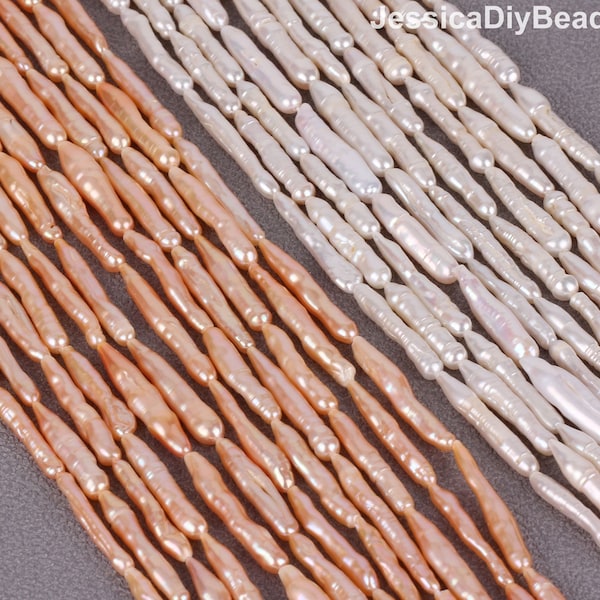 4-6x20-28mm High Luster White/Pink Biwa Stick Pearl Beads,Genuine Biwa Freshwater Pearls,Loose Pearl Beads,Wholesale Pearl--15 inches-PB002