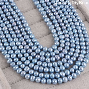 8-9mm Sky Blue Pearl Beads, Freshwater Pearl Beads, Loose Pearl Beads, Genuine Round Pearl Beads, Make Pearl Necklace-15.5 inches--BHY005-12