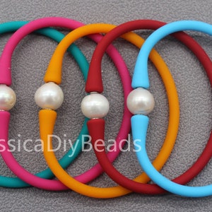 1pcs-7 inches/18cm White Pearl&39 colors Silicone Bracelet,Silicone Rubber Stretch bracelet,Everyday Matching Bracelet,Gift For Friend-Bar-6