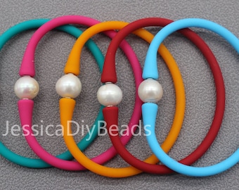 1pcs-7 inches/18cm White Pearl&39 colors Silicone Bracelet,Silicone Rubber Stretch bracelet,Everyday Matching Bracelet,Gift For Friend-Bar-6