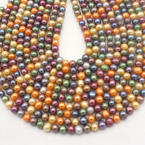 7-8mm Potato Shaped Freshwater Pearls, Multi-Color Mixed Surface Rippled Pearls,Loose Pearl Strand,DIY Jewelry Making,Wholesale Beads--FP199