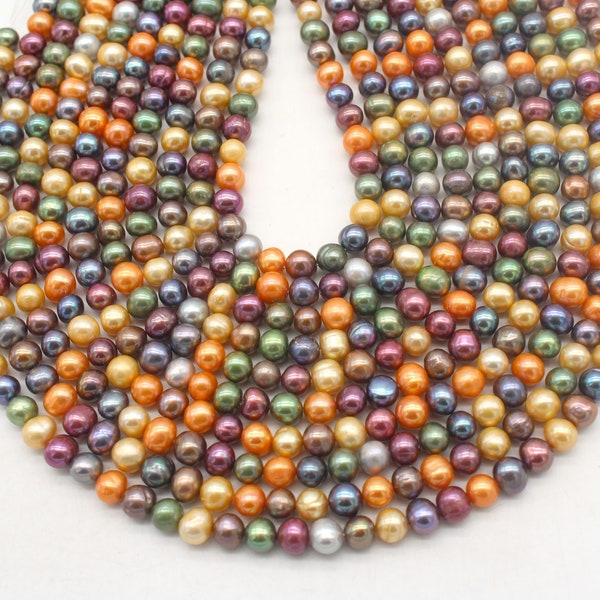 7-8mm Potato Shaped Freshwater Pearls, Multi-Color Mixed Surface Rippled Pearls,Loose Pearl Strand,DIY Jewelry Making,Wholesale Beads--FP199