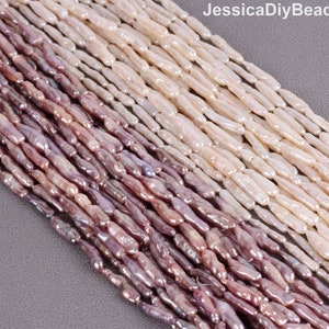 Stick Biwa Freshwater Pearls, 5-6X18-24mm Good Luster White/Purple Biwa Pearl Beads, Toothpick Pearl, Loose Pearl Strand, Gift for Her-PB001