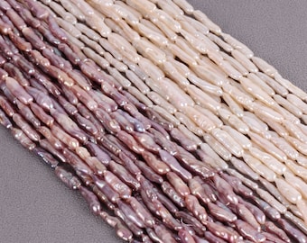 Stick Biwa Freshwater Pearls, 5-6X18-24mm Good Luster White/Purple Biwa Pearl Beads, Toothpick Pearl, Loose Pearl Strand, Gift for Her-PB001