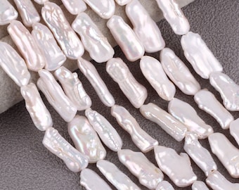 Long White Biwa Pearl Beads, 15 inch Strand