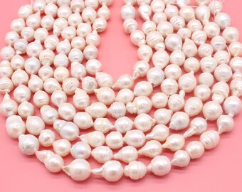 10-12mm Natural White Drop Baroque Pearl , Irregular Cultured Freshwater Pearl Beads,Loose Pearls,Wholesale Pearls-30pcs-16inches-FP174