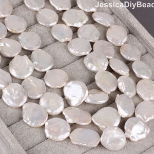 20-25mm White Coin Pearls,Genuine Natural Freshwater Pearls,Irregular Shape Coin Pearls, Loose Beads, DIY Jewelry-17pcs-15.5 inches--NK001-2