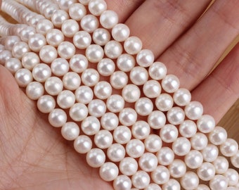 White Round Natural Freshwater Pearls,  6-7mm Elegant Delicate Pearls, Loose Pearl Strands, Bridal Wedding Jewelry Customized----15.5 inches