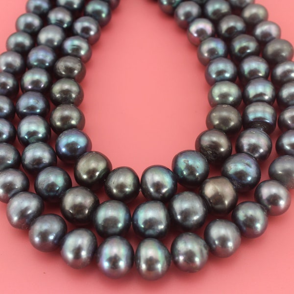 12-13 mm  Large Round Freshwater Pearls, Off Round Potato Peacock Black Pearl beads,Loose Pearl Beads For Jewelry Making--BHY006-4