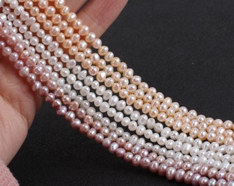 4-4.5mm High luster Genuine Freshwater Pearl Beads, Rice pearl strand, Loose Pearl Beads, Oval Seed Pearl, Wedding pearls--14.5inches---FP11