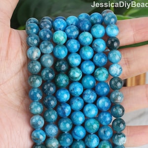 Blue Apatite Stone Beads, Dark Color Apatite Beads, 6-10mm Loose Round Beads, Smooth Gradient Color Gemstone Beads, One Full Strand/STN00124
