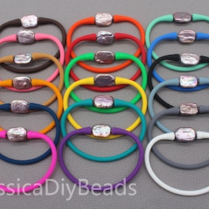 1pcs-7.5inches/19 cm New Purple Freshwater Pearl Bracelet,Multicolors Rubber Silicone Wristband Bracelet,Party/Matching/Wedding Gift--Bar-46