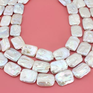 14-15x18-19mm Good Luster White Square Flat Freshwater Pearls, Irregular Shape White Pearls, Loose Pearl Strand, Wedding Pearl Supplies-FP81