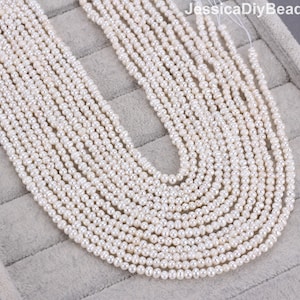 3-4mm White Tiny Freshwater Potato Pearl Beads, Natural Seed Pearl Beads, Pearl Necklace Beads, Loose Bead Strand, Wholesale Pearls---XDZ007