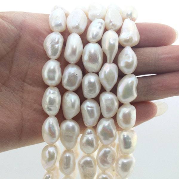 11-12mm Baroque Nugget Pearl Beads,White freshwater irregular pearl strand,White Baroque pearls.Wholesale pearls-35pcs-15.5inches-FP111