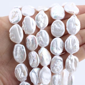 14-16x18-19mm Natural Freshwater Pearls, Coin Pearls,Button Pearls,Flat Pearl,Wholesale Necklace Earrings, Beading Supplies-21pcs--NK001-5