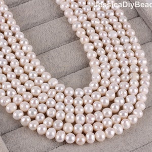 8-9mm White Natural Freshwater Pearl Beads, Round White Beads, Good Quality Pearl Beads, Full Strand, Wholesale Loose Beads--50pcs--BHY005-1