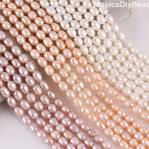 7-8mm White/Pink/Purple Freshwater Pearl Beads, Natural Potato Pearl Beads, Rice Shape Freshwater Pearls, Lustrous Pearl Jewelry-41pcs-MY002