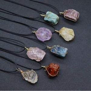 Handmade Gold Winding Rough Stone Necklace Choker,Raw Crystal Necklace,Crystal Jewelry,Natural Stone Wire Wrap Pendant--ST205