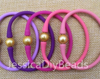 1pcs-7 inches/18cm 10-11mm Pearl Waterproof Bracelet, Rubber Silicone Bracelet with Golden Pearls, Rubber Stretch bracelet,Party gift-Bar-11