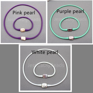 14-16mm Beads,Sports Waterproof Pearl Necklace Bracelet,Silicone Necklace and Bracelet,Rubber Material Jewelry Set,Wholesale Jewelry--Bar-77 image 5