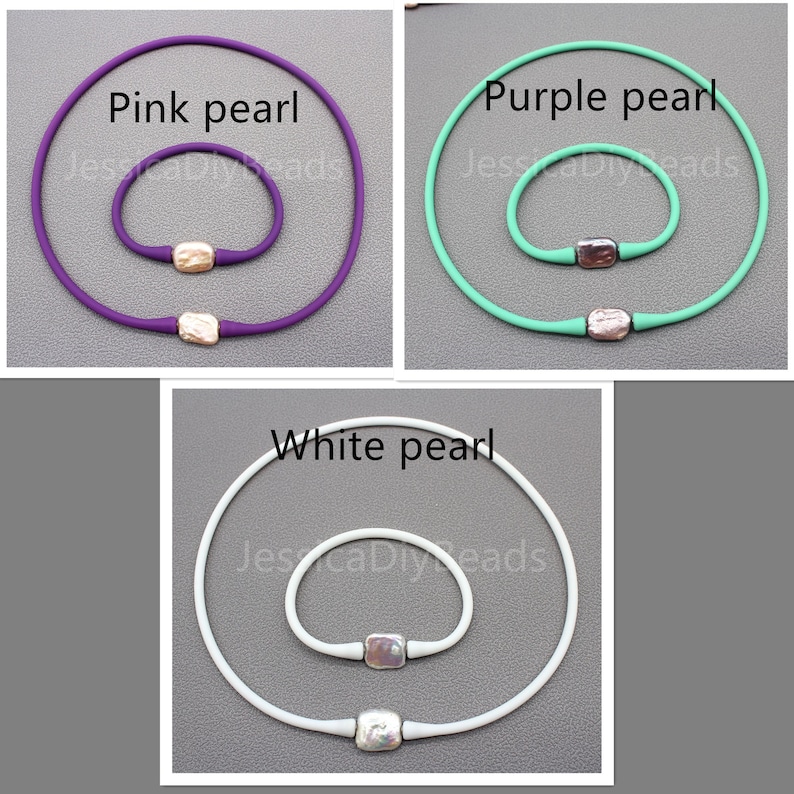14-16mm Beads,Sports Waterproof Pearl Necklace Bracelet,Silicone Necklace and Bracelet,Rubber Material Jewelry Set,Wholesale Jewelry--Bar-77 image 5