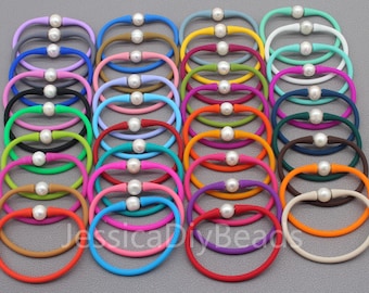 1 pcs-6.7 inches/17cm  White  Pearl & 39 colors Silicone Rubber Stretch bracelet,Natual Pearl Waterproof Bracelet,Handmade jewelry---Bar-5