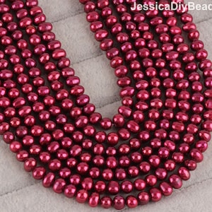 6-7mm Wine Red Round Freshwater Pearls Beads, Full Strand, Natural Loose Pearl Beads, Wholesale Pearls, Wedding Pearl Jewelry-14inches-59pcs