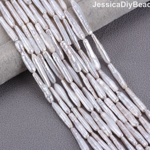 4.5x25mm Good Luster Biwa Stick Freshwater Cultured Pearls,Irregular Shape Long White Pearl beads,Handmade Pearl Jewelry-15.5inches--PB006-9