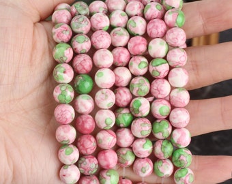 Pink Green Rain Flower Gemstone, 4-12mm Colorful Rainbow Beads, Bulk Wholesale Beads, Beading Supplies, Round Loose Beads/15inches  STN00123