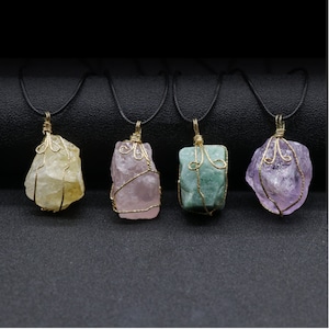 Handmade Gold Winding Rough Stone Necklace Choker,Raw Crystal Necklace,Crystal Jewelry,Natural Stone Wire Wrap Pendant--ST205