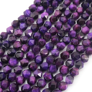 7x8mm Purple Tiger Eye Faceted Star Cut Beads, Pretty Loose Beads, Natural Gemstone Beads, Beads For Jewelry Bracelet-47pcs--15 inches--ST20