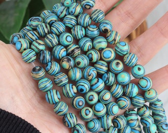 Synthetic Malachite Gemstone Beads, Blue Brown Black/Green/Purple/Black Stripe Malachite, Loose Beads, Jewelry Supplies,Full Strand/15inches
