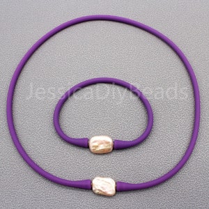 14-16mm Beads,Sports Waterproof Pearl Necklace Bracelet,Silicone Necklace and Bracelet,Rubber Material Jewelry Set,Wholesale Jewelry--Bar-77 image 2