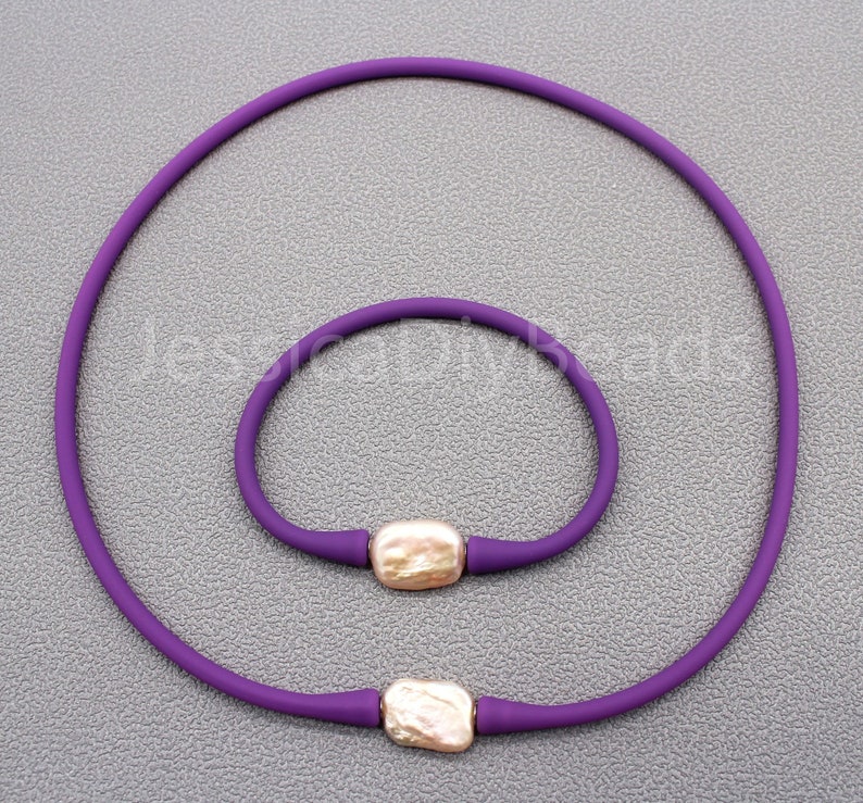 14-16mm Beads,Sports Waterproof Pearl Necklace Bracelet,Silicone Necklace and Bracelet,Rubber Material Jewelry Set,Wholesale Jewelry--Bar-77 image 2