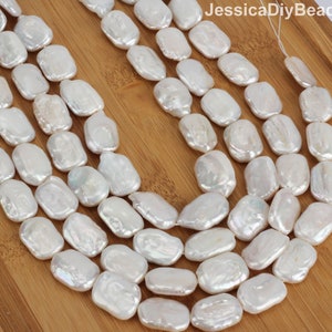White Rectangle Pearls, Genuine Freshwater Pearls, 13-14x20-21mm Square Shape Natural Pearls, Loose Pearls, Pearl Jewelry Supplies / YX001-4