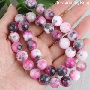 Pink Black White Persian Jade Beads: DIY Jewelry Making Supplies, 15&quot; Strand