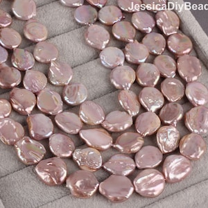 16-18mm Natural Purple Freshwater Coin Pearl Beads, Nearly Round Pearls, Luster Genuine Pearl Beads, Wedding Gift--19pcs--16 inches--NK002-1